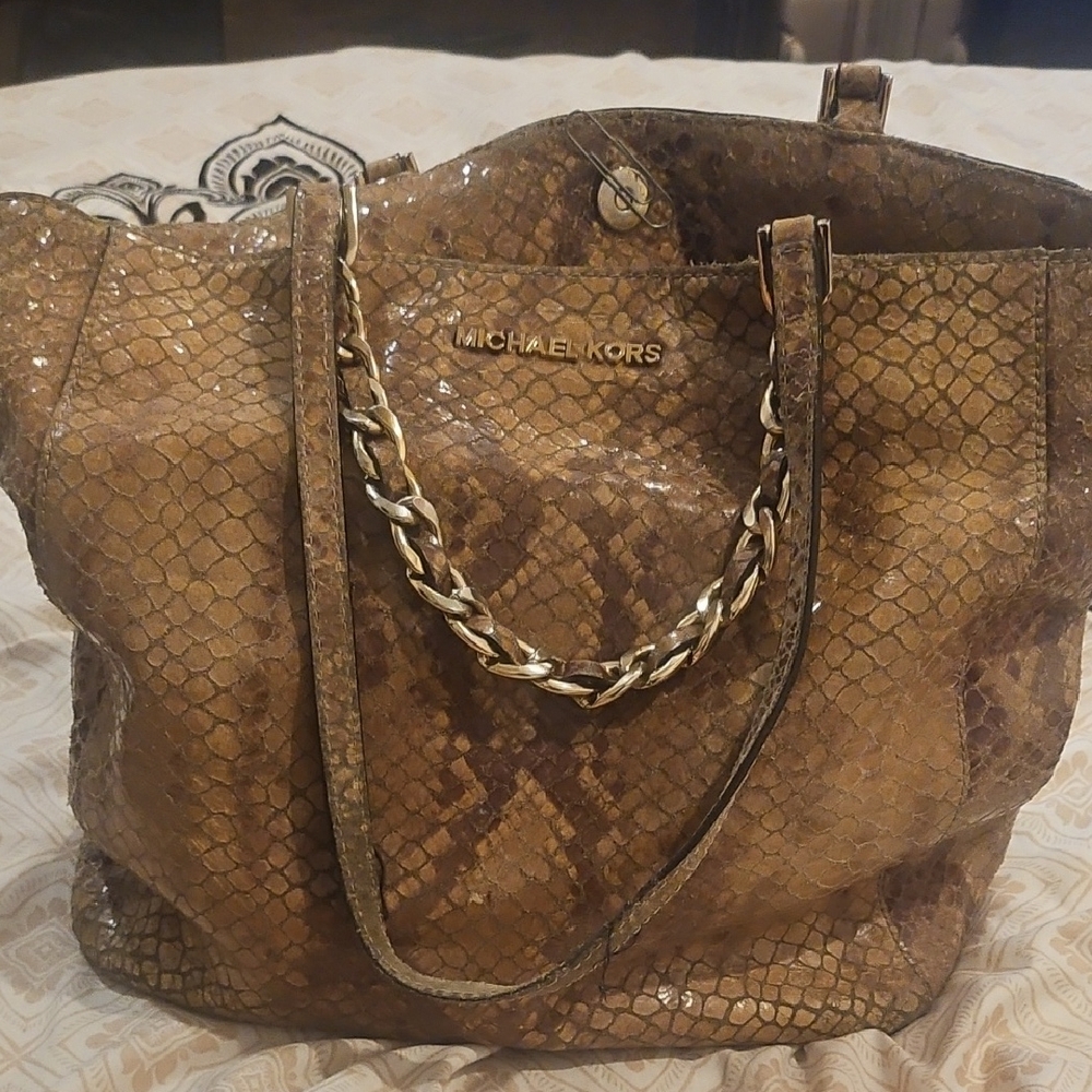 Michael Kors Snake Print Tan Tote